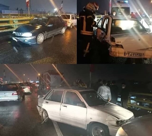 سقوط راننده تاکسی از روی پل جانبازان رشت